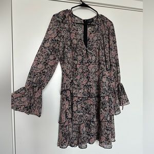 In The Style Paisley Print Chiffon Long Sleeve Mini Dress